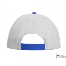 Πεντάφυλλο καπέλο τζόκεϊ One Size σε λευκό με μπλε ανοιχτή λεπτομέρεια μαλακό μέτωπο και ρυθμιζόμενο κλείσιμο με αυτοκόλλητο