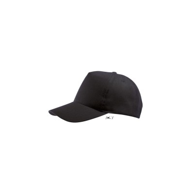 Καπέλο πεντάφυλλο σε μαύρο χρώμα με σταθερό μέτωπο και ρυθμιζόμενο κλείσιμο με αυτοκόλλητο από 100% βαμβάκι twill - 150g/m² One Size