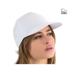 Πεντάφυλλο καπέλο τζόκεϊ με προσχηματισμένο γείσο και σταθερό μέτωπο από 100% βαμβάκι twill σε λευκό χρώμα