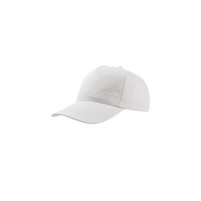 Πεντάφυλλο καπέλο τζόκεϊ με προσχηματισμένο γείσο και σταθερό μέτωπο από 100% βαμβάκι twill σε λευκό χρώμα