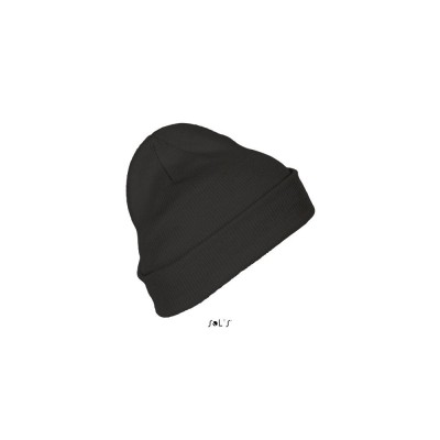 Σκούφος Sol s beanie μονόχρωμος με γύρισμα από 100% ακρυλικό 1x1 ριπ 75g σε σκούρο γκρι χρώμα