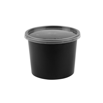 Σετ κύπελο πλαστικό injection ΡΡ Microwave χρώματος μαύρο με διάφανο καπάκι χωρητικότητας 25oz