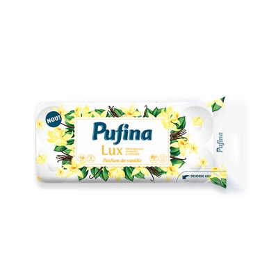 Χαρτί υγείας με άρωμα βανίλια 3 φύλλων 95gr σε συσκευασία 10 ρολών Pufina Lux