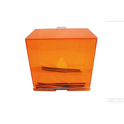 Ντισπένσερ ακρυλικό πορτοκαλί για καλαμάκια 2 όψεων διαστάσεων 26x20x25hcm