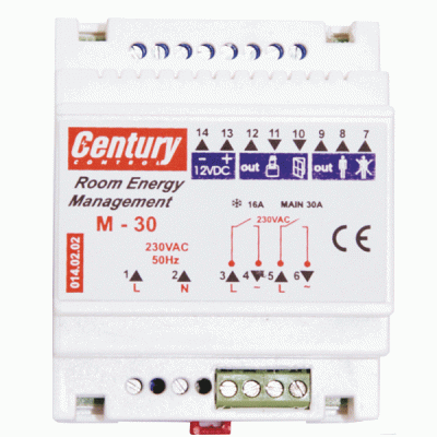 Συσκευή ελέγχου φωτισμού και κλιματισμού με χρονοκαθυστέρηση MAC-30 230VAC 50Hz 30Α για δωμάτια ξενοδοχείων CENTURY CONTROL