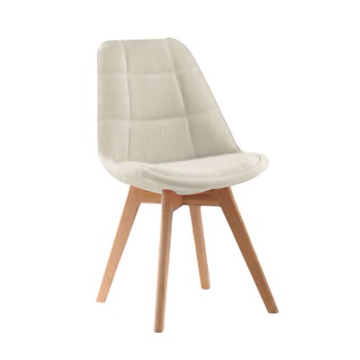 Καρέκλα με ξύλινο σκελετό και κάθισμα επενδυμένο από ύφασμα σε κρεμ χρώμα σειρά Bianca