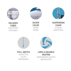 Θερμαντικό σώμα αλογόνου κρεμαστό 2000W 220-240V IPX4 για χώρους έως 25m²