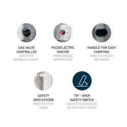 Θερμάστρα υγραερίου κυκλική mini 1,35m 11KW INOX με διακόπτη ασφαλείας