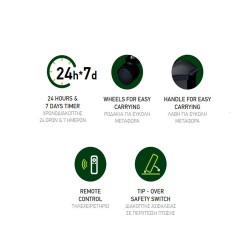 Θερμάστρα χαλαζία erp 2400W 220-240V 50/60Hz 10A μαύρη με κοντρόλ και διακόπτη ασφαλείας