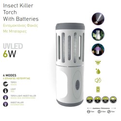 Εντομοκτόνος φακός ισχύος 6W 6500K λευκό ψυχρό φως με μπαταρίες ΑΑ στεγανός IP44 σε λευκό χρώμα