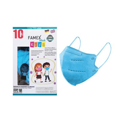 Μάσκα προσώπου παιδική FFP2 με φίλτρο 5 στρώσεων συσκευασμένη 1/1 σε γαλάζιο χρώμα Famex