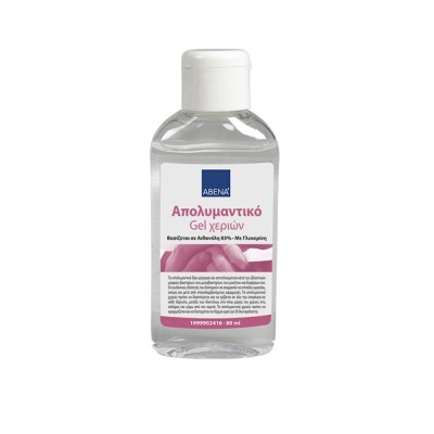 Απολυμαντικό gel χεριών ABENA με 85% αιθανόλη χωρίς χρωστικές και άρωμα συσκευασίας 80ml