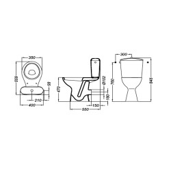 Λεκάνη πορσελάνης κατάλληλη για ΑΜΕΑ μαζί με κάλλυμα και καζανάκι  πισωστόμιας εξόδου