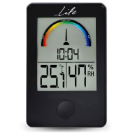Ψηφιακό θερμόμετρο / υγρόμετρο εσωτερικού χώρου με ρολόι και έγχρωμη απεικόνιση επιπέδου υγρασίας σε μαύρο χρώμα LIFE iTemp Black