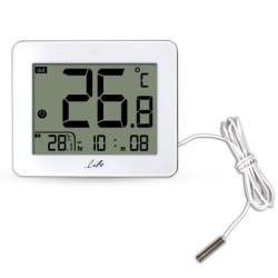 Ψηφιακό θερμόμετρο εσωτερικής και εξωτερικής θερμοκρασίας με ενσύρματο εξωτερικό αισθητήρα και ρολόι σε λευκό χρώμα LIFE CORDY