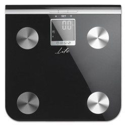 Γυάλινη ηλεκτρονική ζυγαριά μπάνιου με λιπομέτρηση 5 σε 1 με μεγάλη ψηφιακή οθόνη LCD και ευανάγνωστα λευκά LED ψηφία LIFE Shape