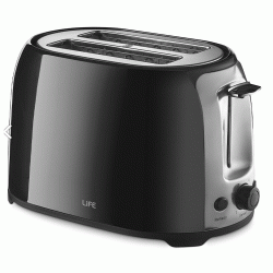 Αυτόματη φρυγανιέρα LIFE CRISPY BLACK 750W με 3 πλήκτρα ελέγχου για απόψυξη, αναθέρμανση & διακοπή