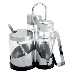 Αλατοπίπερο σετ ΙΝΟΧ 4 θέσεων με χαρτοπετσετοθήκη και δοχείο με κουταλάκι για μουστάρδα