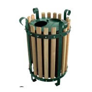 Κάδος απορριμμάτων μεταλλικός με σταχτοδοχείο και ξύλινη βάση για εξωτερικούς χώρους Ø62x80hcm