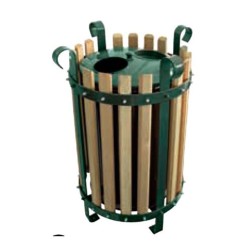 Κάδος απορριμμάτων μεταλλικός με σταχτοδοχείο και ξύλινη βάση για εξωτερικούς χώρους Ø62x80hcm