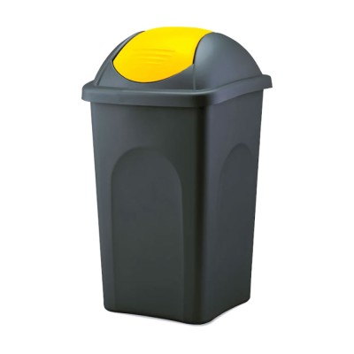 Κάδος πλαστικός με κίτρινο αιωρούμενο καπάκι και γκρι κορμό 30lit 26x34x50hcm