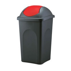 Κάδος πλαστικός με κόκκινο αιωρούμενο καπάκι και μαύρο κορμό 30lit 26x34x50hcm