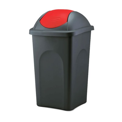 Κάδος πλαστικός με κόκκινο αιωρούμενο καπάκι και μαύρο κορμό 30lit 26x34x50hcm
