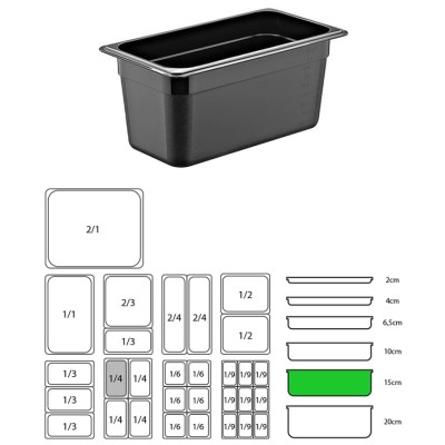 ΔΟΧΕΙΟ ΜΑΥΡΟ PP GN1/4-15cm  (ΧΩΡΙΣ ΚΑΠΑΚΙ)