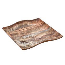 Πιατέλα Μελαμίνης Wood Κυματοειδής με Όψη Ξύλου για Σερβίρισμα 28x28x3,7cm