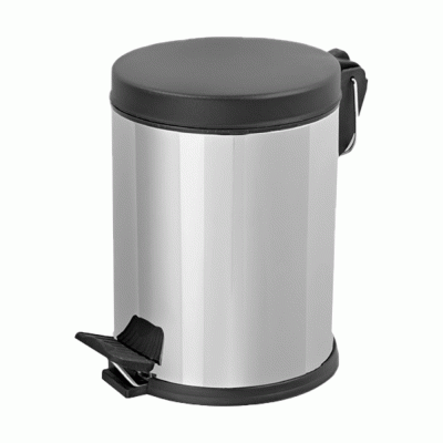 Κάδος ΙΝΟΧ γυαλιστερός με πεντάλ, εσωτερικό πλαστικό κάδο και μαύρο καπάκι 5lit Ø21x28hcm