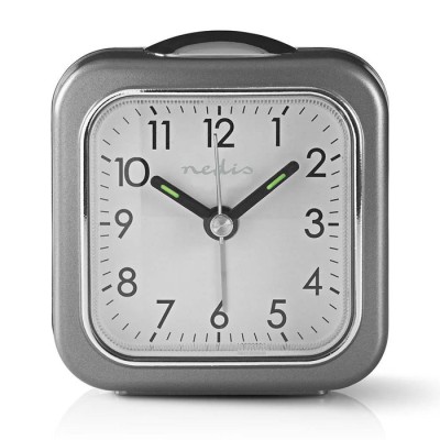 Επιτραπέζιο αναλογικό ρολόι-ξυπνητήρι σε γκρι χρώμα κατάλληλο και για ταξίδια NEDIS CLDK005GY