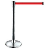 Διαχωριστικό κολωνάκι δαπέδου inox Ø32x92,5hcm με κόκκινη ταινία 2 μέτρων Διαχωριστικό κολωνάκι δαπέδου inox Ø32x92,5hcm με κόκκινη ταινία 2 μέτρων