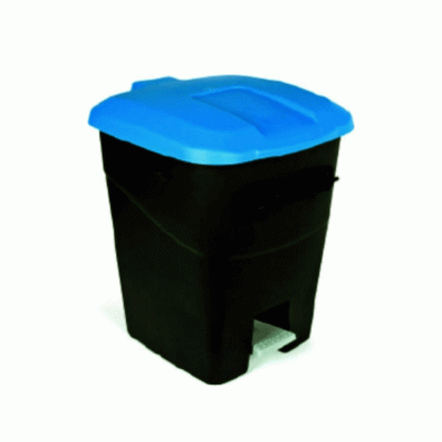 Κάδος με ρόδες και πετάλ χωρητικότητας 70lit 53x44x74hcm μαύρος με μπλε καπάκι