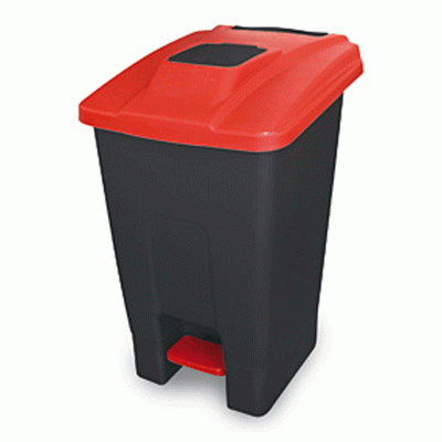 Κάδος με ρόδες και πετάλ χωρητικότητας 100lit 60x51x82hcm μαύρος με κόκκινο καπάκι