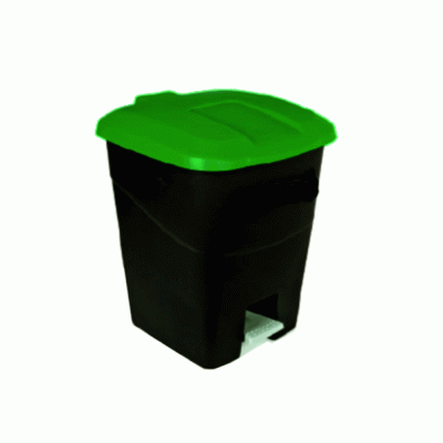 Κάδος με ρόδες και πετάλ χωρητικότητας 70lit 53x44x74hcm μαύρος με πράσινο καπάκι