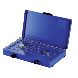 Διπλή εστία υγραερίου χαμηλής πίεσης 3,8kW με καπάκι σε μπλε χρώμα FOKER