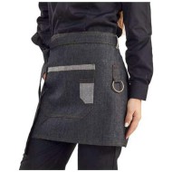 Ποδιά μέσης γονάτου μαύρη τζιν με κρίκο και τσέπη