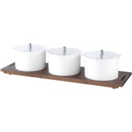 Τρία λευκά δοχεία 2,5 λίτρων organiser buffet με διάφανα καπάκια και βάση από οξιά σειρά VARIO