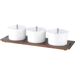 Τρία λευκά δοχεία 2,5 λίτρων organiser buffet με διάφανα καπάκια και βάση από οξιά σειρά VARIO