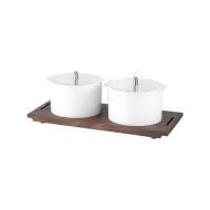 Δυο λευκά δοχεία 2,5 λίτρων organiser buffet με διάφανα καπάκια και βάση από οξιά σειρά VARIO