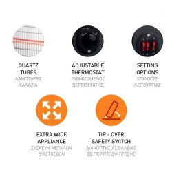 Θερμάστρα χαλαζία 2800W 220-240V μαύρη με θερμοστάτη διακόπτη ασφαλείας και θερμοστάτη