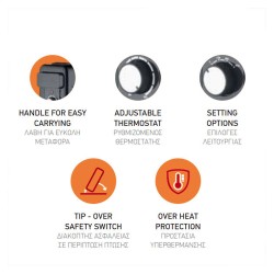 Ηλεκτρικό καλοριφέρ λαδιού 11 φέτες 2500W 220-240V με προστασία υπερθέρμανσης για χώρους έως 25m²