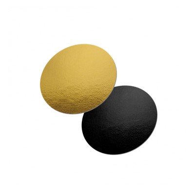 Δίσκος-βάση τούρτας στρογγυλός διπλής όψης σε μαύρο-χρυσό χρώμα διαστάσεων Ø22cm