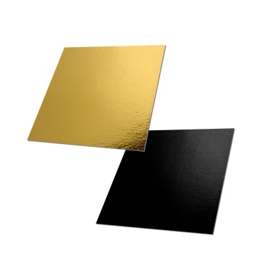 Δίσκος-βάση τούρτας τετράγωνος διπλής όψης σε μαύρο-χρυσό χρώμα διαστάσεων 40x40cm