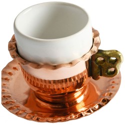 Φλυτζανάκι του ελληνικού καφέ πορσελάνινο No2 σετ με χάλκινη βάση-πιατάκι