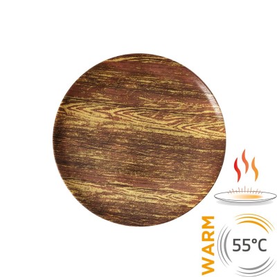 Θερμαινόμενο πιάτο πορσελάνης φ27cm παραμένει ζεστό για 30‘ σχέδιο ξύλου TempControl