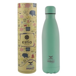 Θερμός μπουκάλι Save The Aegean ανοξείδωτος χωρητικότητας 500ml  σε ανοιχτό πράσινο παστέλ Estia