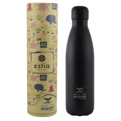 Θερμός μπουκάλι Save The Aegean ανοξείδωτος χωρητικότητας 500ml σε μαύρο ματ Estia