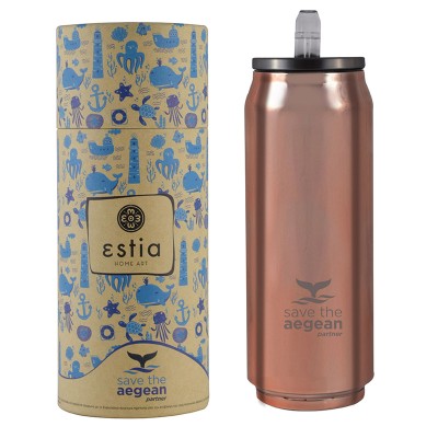 Θερμός Travel Cup Save The Aegean χωρητικότητας 500ml σε χρώμα Rose Gold Estia