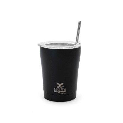 Θερμός Coffee Mug Save The Aegean χωρητικότητας 350ml σε χρώμα Midnight Black με ανοξείδωτο καλαμάκι 